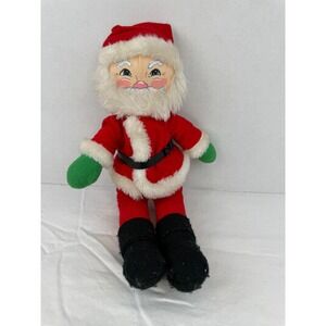 Vintage Santa Claus Plush Doll Hand Painted Face Christmas Decor Red Green 16in